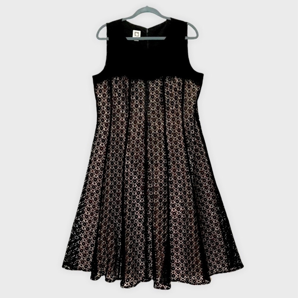 Anne Klein Black Lace Overlay Sleeveless Dress Size 16